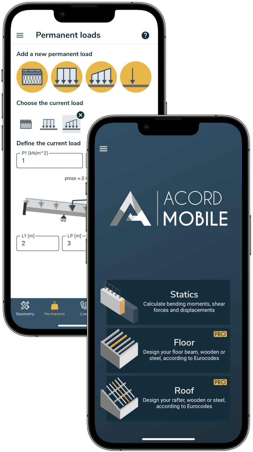 ACORD Mobile screenshots of main page and permanent loads tab